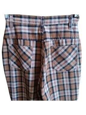 True Vintage 1970's Knit Pants 13/14 26x29 Plaid High Waist Hippy Flare